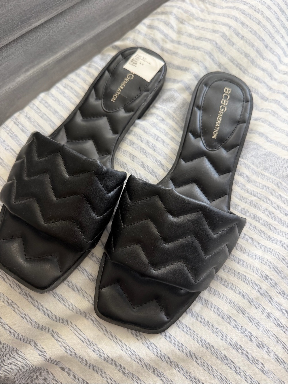 BCBGeneration Black Quilted Chevron Slide Mules